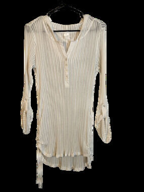 Oxide White Long sleeve Sheer Hooded Long Beach Cover Up Women Sz M